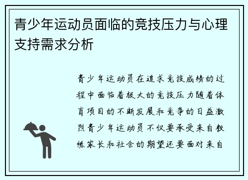 青少年运动员面临的竞技压力与心理支持需求分析 青少年运动员面临的竞技压力与心理支持需求分析